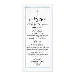 Blue Baptism Religious Menu Card