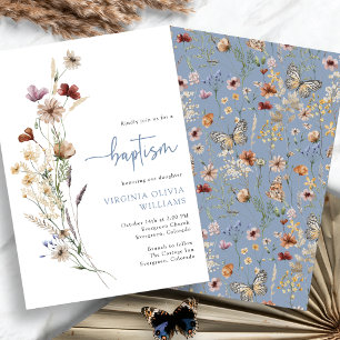 Blue Baptism Wildflowers Invitation