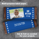 Blue Bar Mitzvah Budget Candy Bar Wrapper<br><div class="desc">Personalise your own blue Bar Mitzvah chocolate candy bar label or pastry package with a customised paper label. Simple blue and white label is attractive with your own wording. Add your own quote on the back for a finishing touch. Use this budget personalised wrapper label for other party favour bags...</div>
