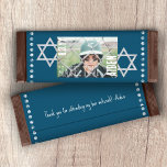 Blue Bar Mitzvah Budget Candy Bar Wrapper w/Stars<br><div class="desc">Personalise your own blue Bar Mitzvah chocolate candy bar or pastry package with a customised paper wrapper. Simple blue and white label is attractive with your own wording and silver stars of David. Add your own quote on the back for a finishing touch. Use this budget personalised wrapper label for...</div>