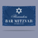 Blue Bar Mitzvah Celebration Banner<br><div class="desc">Personalised bar mitzvah party banner featuring a stylish blue background,  glitter,  the star of david symbol,  the childs name,  and date.</div>