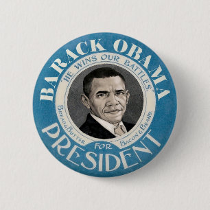 Blue Barack Obama Wins Our Battles 6 Cm Round Badge