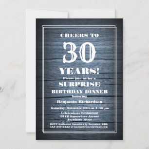 Blue Barn Wood Surprise 30th Birthday Dinner Party Invitation