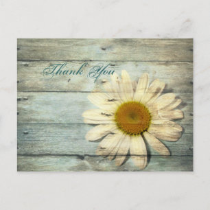 blue barnwood country daisy wedding thank you postcard