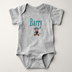 Blue Barry Name And Piggy Skateboarding, Baby Bodysuit