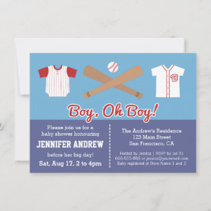 Blue Baseball baby boy shower party invitation