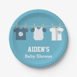 Blue Baseball Baby Boy Shower Supplies Paper Plate