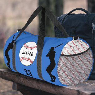 Blue Baseball Ball Player Silhouette Name Duffle Bag