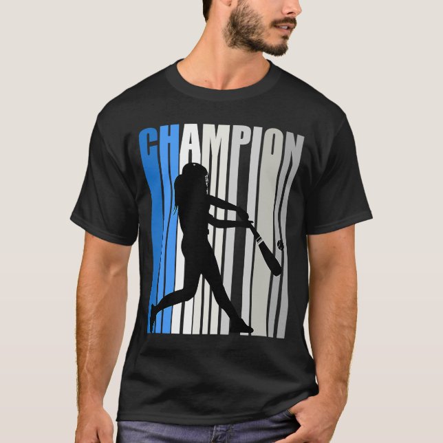 Blue Baseball Champion Girls Birthday Competition  T-Shirt (Front)