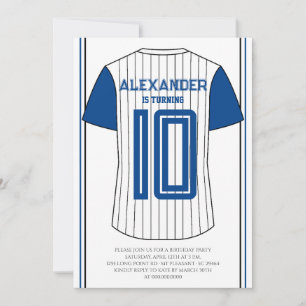 Blue Baseball Jersey Birthday Party Invitation