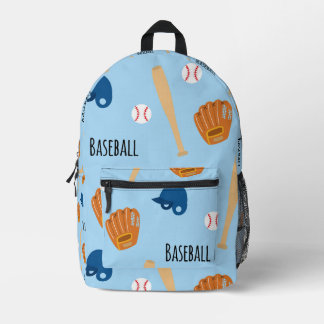 Blue Baseball Pattern Printed Backpack