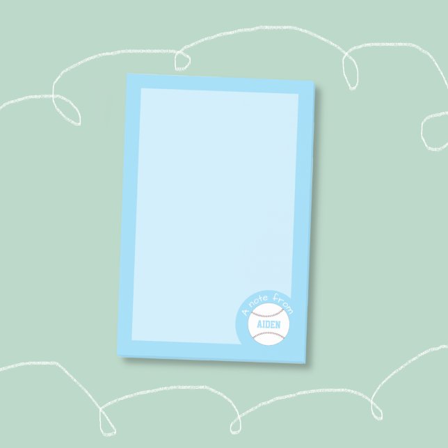 Blue Baseball Personalized Kids Notes  (Kid personalized blue baseball sticky notes .)