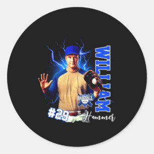 Blue Baseball Player One Photo With Name T Shirt  Classic Round Sticker