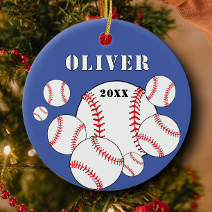 Blue Baseball Sports Kids Keepsake Christmas Ceramic Ornament