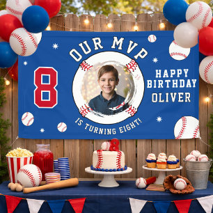 Blue Baseball Themed Kids Birthday Photo Banner
