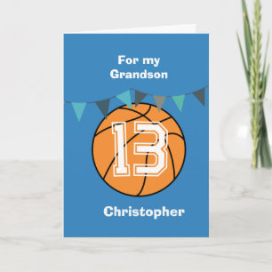 Blue Basketball 13th Birthday Name Grandson Card