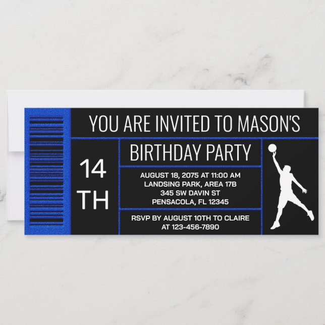 Blue Basketball Birthday Party Shoe Box Label Invitation (Front)