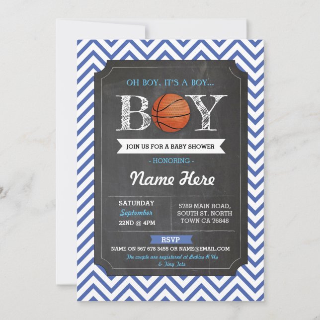 Blue BasketBall Boy Baby Shower Sports Invite (Front)