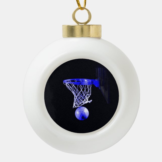 Blue Basketball Ceramic Ball Christmas Ornament (Front)