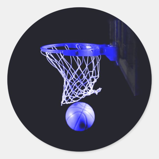 Blue Basketball Classic Round Sticker (Front)