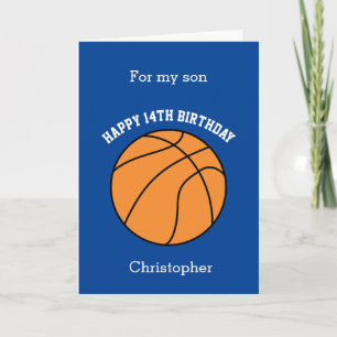 Blue Basketball Happy 14th Birthday Son Card