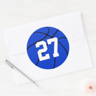 Blue Basketball Jersey Number Round Stickers
