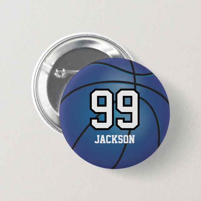 Blue Basketball | Personalise  Button (Front & Back)
