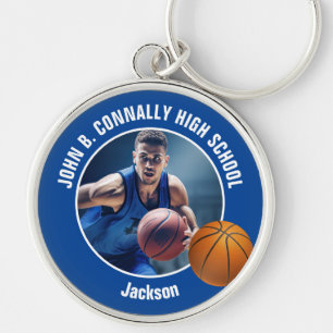 Blue Basketball Player Photo High School Spirit Key Ring