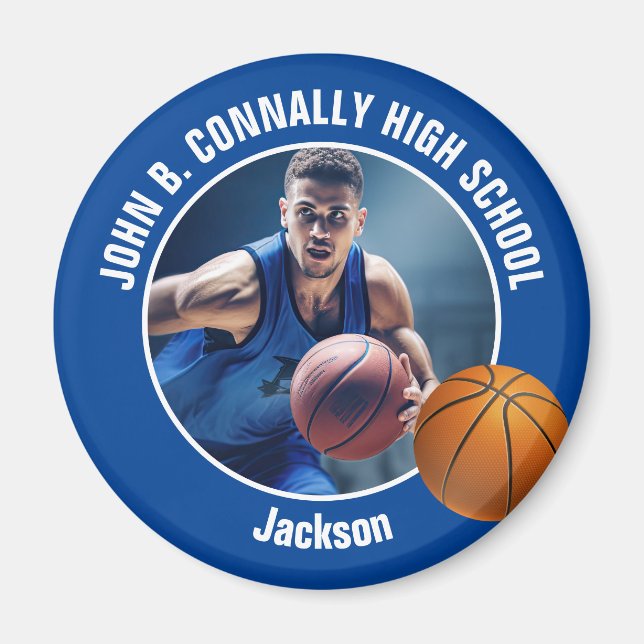 Blue Basketball Player Photo Keepsake Gift Magnet (Front)