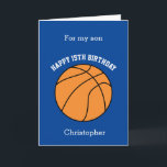 Blue Basketball Sport 15th Birthday Card<br><div class="desc">A blue personalised basketball 15th birthday card for son, grandson, godson, etc. You will be able to easily personalise the front with his name. The inside reads a birthday message, which you can easily edit as well. You can personalise the back of this basketball birthday card with the year. This...</div>
