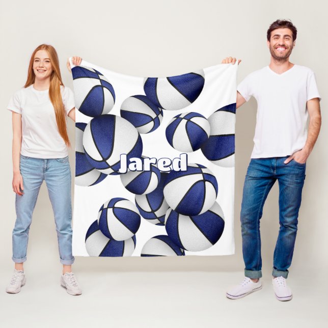 blue basketball team colours kids sports room deco fleece blanket (In Situ)