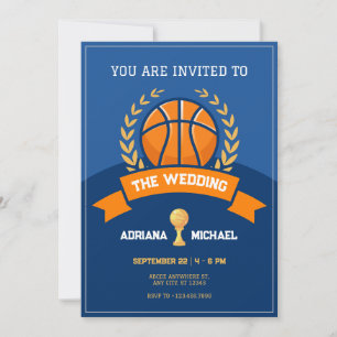 Blue Basketball trophy Wedding Invitation