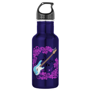 Blue Bass Guitar Purple Swirl Blue Water Bottle