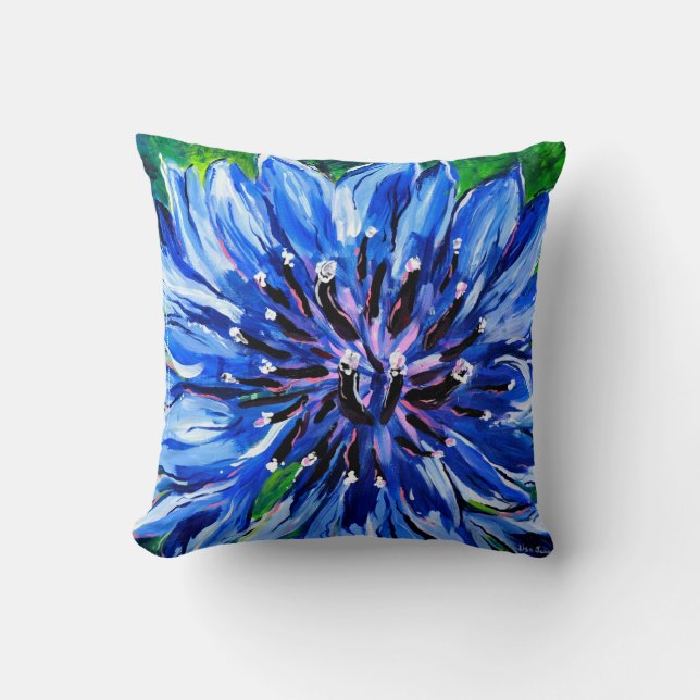 Blue Batchelor Button Square Pillow (Front)