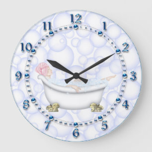 Blue Bathroom Bubbles Large Clock