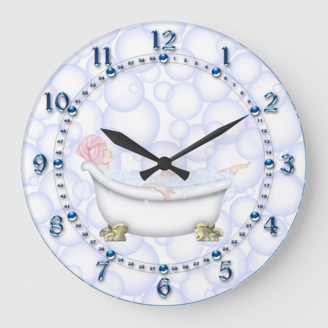Blue Bathroom Bubbles Large Clock (Front)