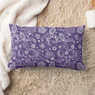 Blue batik boho style floral paisley pattern lumbar cushion