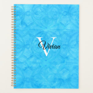 Blue Batik Elegant Monogram Name Planner