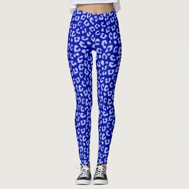 Blue Batik Leopard - leggings (Front)