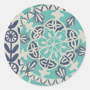 Blue Batik Tile I Classic Round Sticker