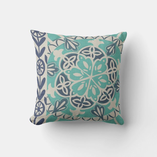 Blue Batik Tile I Cushion (Front)