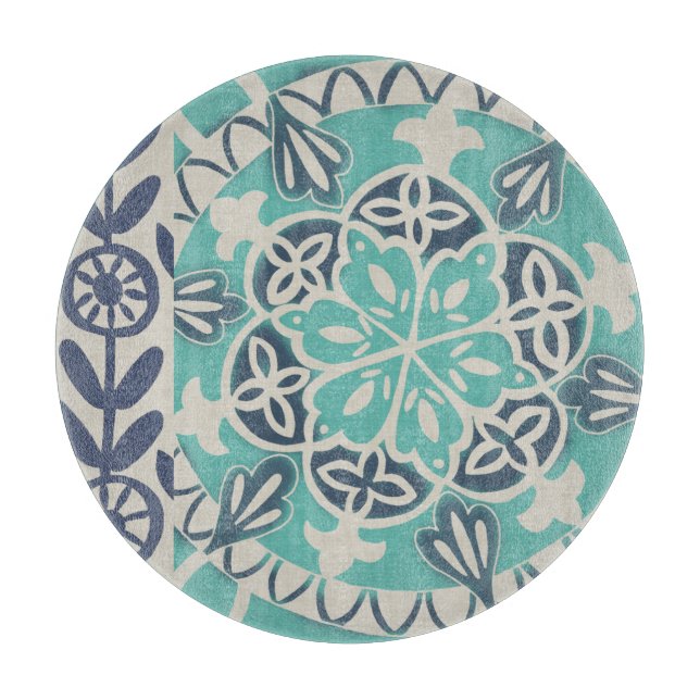 Blue Batik Tile I Cutting Board (Front)