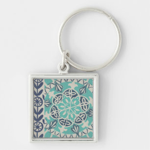 Blue Batik Tile I Key Ring