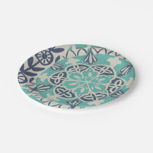 Blue Batik Tile I Paper Plate