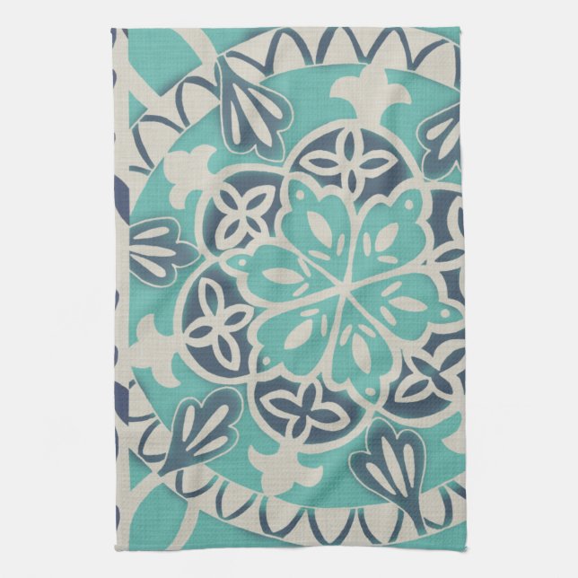 Blue Batik Tile I Tea Towel (Vertical)
