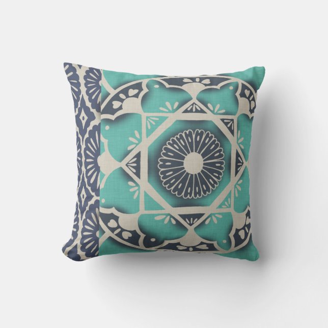 Blue Batik Tile II Cushion (Front)
