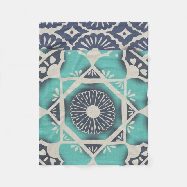 Blue Batik Tile II Fleece Blanket (Front)
