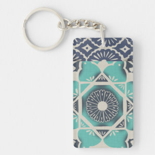 Blue Batik Tile II Key Ring