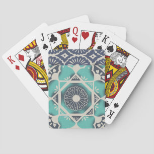 Blue Batik Tile II Playing Cards