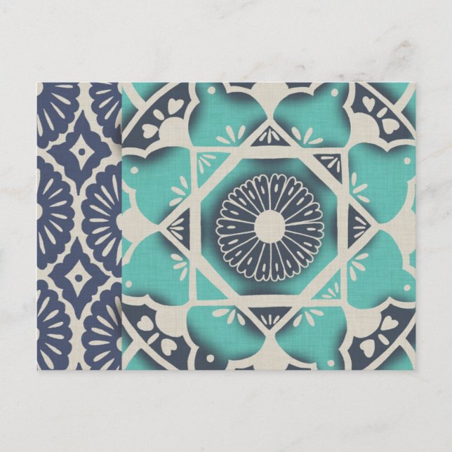 Blue Batik Tile II Postcard (Front)